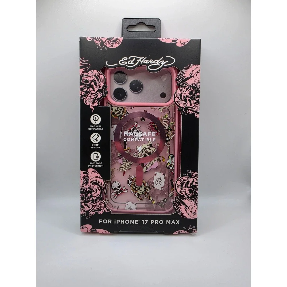Ed Hardy iPhone 17 Pro Max MagSafe Case Pink Tattoo Skull New